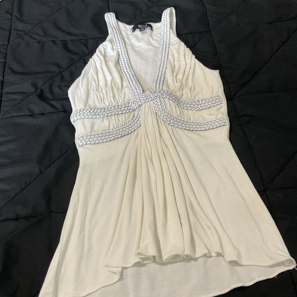 Sky Brand White Halter V-neckline braided Sleeveless Tank Top Blouse Size XS